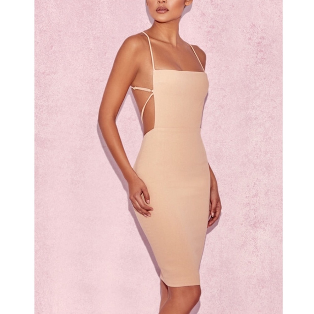 Tan open back midi dress